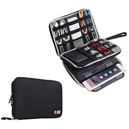  [아마존베스트]BUBM Double Layer Electronics Organizer/Travel Gadget Bag For Cables,Memory Cards,Flash Hard Drive and More,Fit For iPad Or Tablet(Up To 9.7)--Large, Black