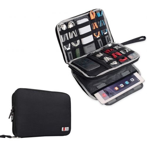  [아마존베스트]BUBM Double Layer Electronics Organizer/Travel Gadget Bag For Cables,Memory Cards,Flash Hard Drive and More,Fit For iPad Or Tablet(Up To 9.7)--Large, Black