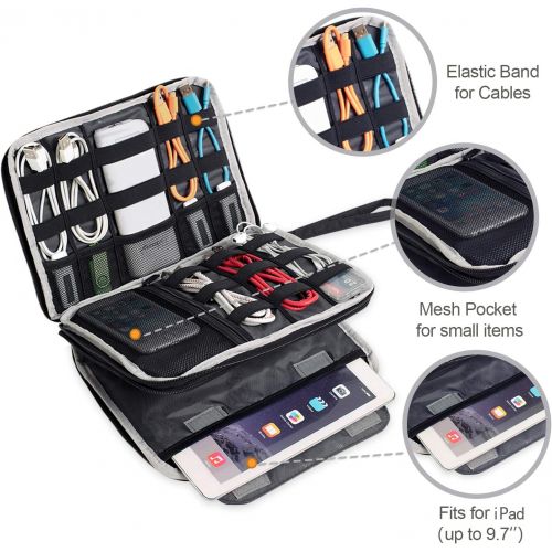  [아마존베스트]BUBM Double Layer Electronics Organizer/Travel Gadget Bag For Cables,Memory Cards,Flash Hard Drive and More,Fit For iPad Or Tablet(Up To 9.7)--Large, Black