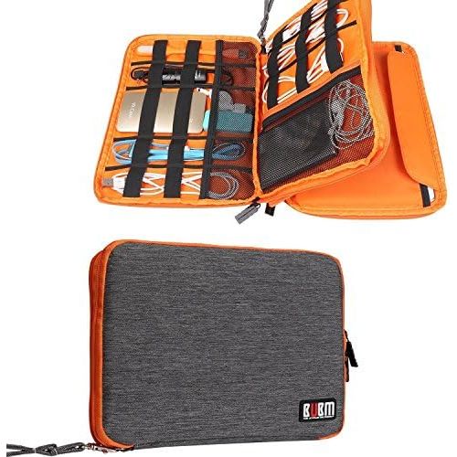  [아마존베스트]Travel Organizer, BUBM Universal Double Layer Travel Gear Organizer Storage Bag/Electronics Accessories Organizer/USB Cable Organizer Bag - Grey and Orange