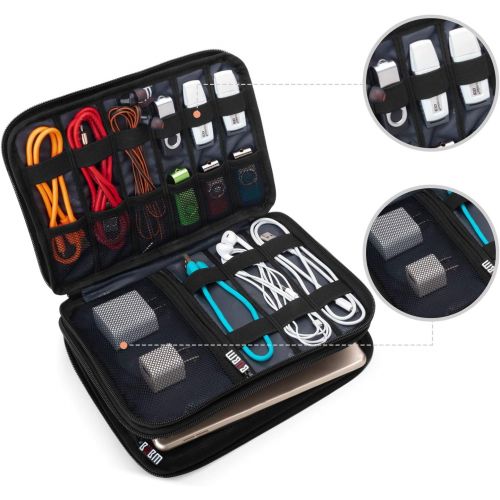  [아마존베스트]BUBM Double Layer Electronic Accessories Organizer, Travel Gear Bag for Cables, USB Flash Drive, Plug and More, Perfect Size Fits for iPad Mini (Medium, Gray)