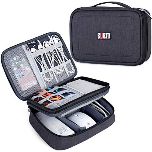  [아마존베스트]BUBM Electronic Organizer, Double Layer Travel Accessories Storage Bag for Cord, Adapter, Battery, Camera and More-a Sleeve Pouch for iPad or up to 9.7 Tablet(Large, Black)