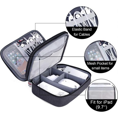 [아마존베스트]BUBM Electronic Organizer, Double Layer Travel Accessories Storage Bag for Cord, Adapter, Battery, Camera and More-a Sleeve Pouch for iPad or up to 9.7 Tablet(Large, Black)