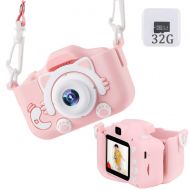 BUBM Kids Camera Upgraded Kid Digital Camera for Girls and Boys,1080 IPS Child Video Camera Toys Gift for 3-10 Years Old Children [32GB Memory Card,Protective Case Include](Pink)