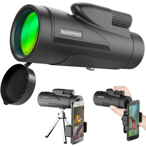  Monocular Telescope, BUDDYGO 12x50 High Power Low Night Vision Waterproof Spotting Scope for Adults with Smartphone Adapter and Tripod Waterproof Fogproof Shockproof for Bird Watch