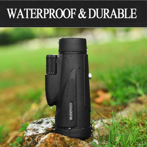  Monocular Telescope, BUDDYGO 12x50 High Power Low Night Vision Waterproof Spotting Scope for Adults with Smartphone Adapter and Tripod Waterproof Fogproof Shockproof for Bird Watch