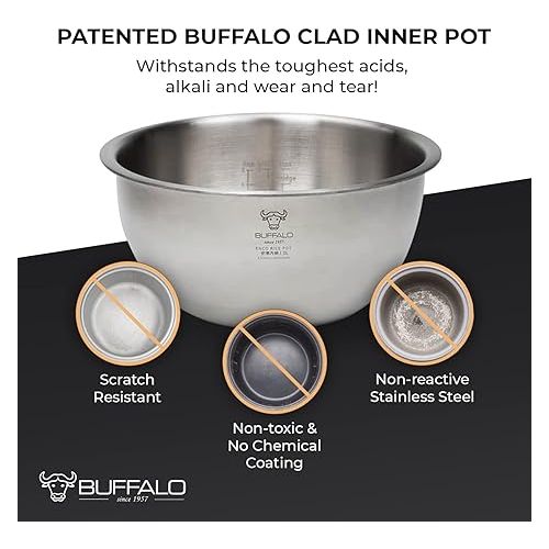  Buffalo White IH SMART COOKER, Rice Cooker and Warmer, 1 L, 5 cups of rice, Non-Coating inner pot, Efficient, Multiple function, Induction Heating (5 cups)