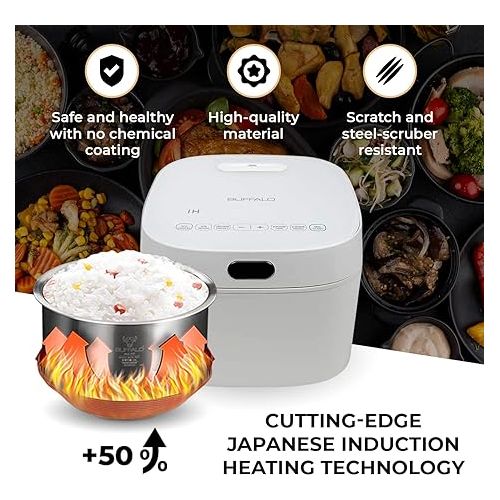  Buffalo White IH SMART COOKER, Rice Cooker and Warmer, 1 L, 5 cups of rice, Non-Coating inner pot, Efficient, Multiple function, Induction Heating (5 cups)
