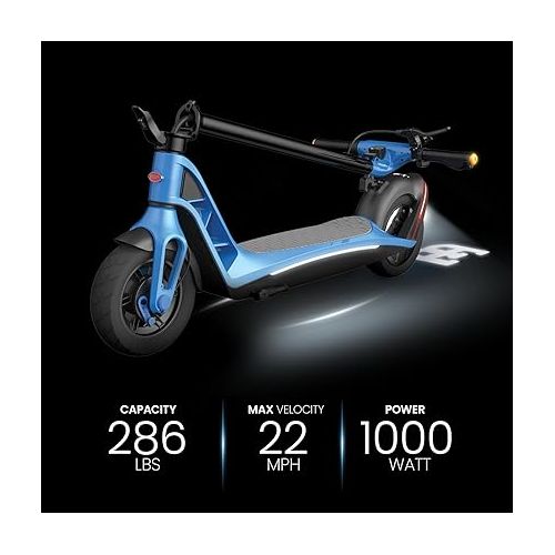  Electric Scooter - with LED Lights, Rear Brakes and Suspension & 10-Inch Wheels, Turn Signals Support on Front & Back - Escooter with Range of 30 to 37 Miles