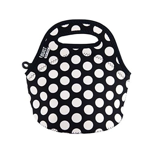  [아마존베스트]Built BUILT LB10-BBW Gourmet Getaway Mini Soft Neoprene Lunch Tote Bag-Lightweight, Insulated and Reusable, Snack, Big Dot Black & White