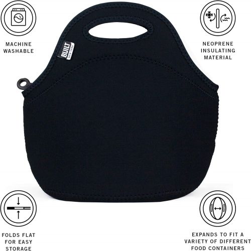  BUILT Gourmet Getaway Soft Neoprene Lunch Tote Bag - Lightweight, Insulated and Reusable Black LB31-BLK