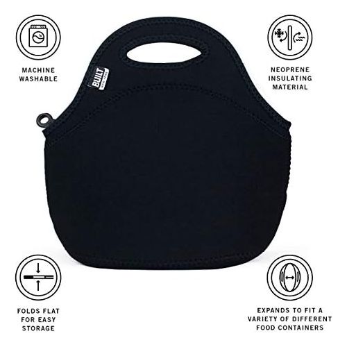  BUILT LB31-BLK Gourmet Getaway Soft Neoprene Lunch Tote Bag - Lightweight, Insulated and Reusable, One Size, Black