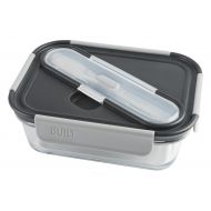 BUILT NY Gourmet Bento Glass Single Compartment Lunch Container with Stainless Steel Utensils Set, 30-Ounce, Black