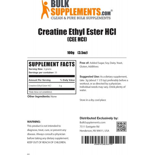  BulkSupplements Bulksupplements Creatine Ethyl Ester (CEE) HCL Powder (1 Kilogram)