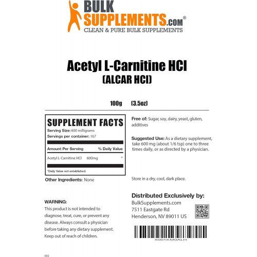  Acetyl L-Carnitine (ALCAR) Powder by BulkSupplements | Energy & Performance (1 Kilogram)