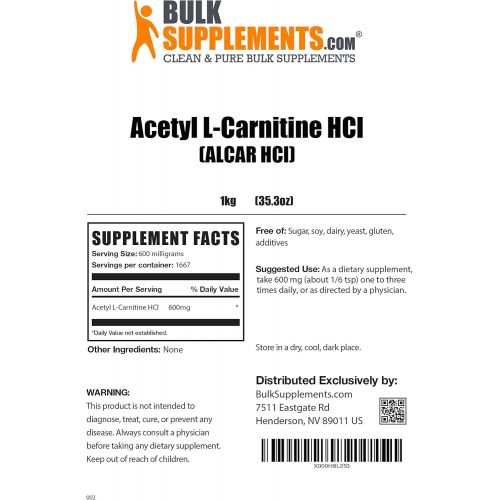  Acetyl L-Carnitine (ALCAR) Powder by BulkSupplements | Energy & Performance (1 Kilogram)