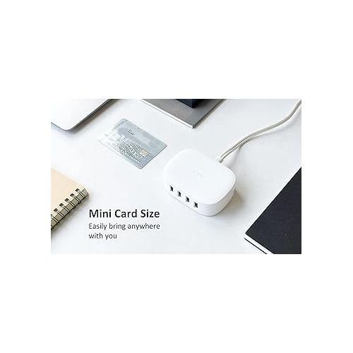  USB Charging Station 4 Port - BULL USB Charger Block Multiple USB Charging Station, USB Wall Charger USB Charger Cable White 6ft USB Charging Hub for Multiple Devices (ULlisted)