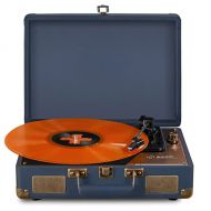 BULUMO Vinyl Record Player 3 Speed Bluetooth Turntable with Built-in Stereo Speakers Belt-Driven Vintage LP Phonograph Portable Suitcase, with RCA Line Out, AUX in, USB Recording, Include