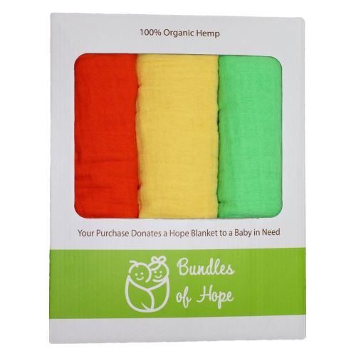  BUNDLES OF HOPE 100% ORGANIC HEMP SWADDLING BABY BLANKET SET (ORANGE/YELLOW/GREEN) 3 PACK