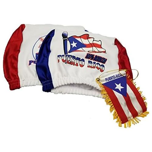  BUNFIREs 3pcs Puerto Rico Headrest Cover Flag Fits Trucks, Car w/Puerto Rican Mini Banner Rear View Mirror