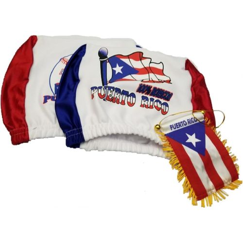  BUNFIREs 3pcs Puerto Rico Headrest Cover Flag Fits Trucks, Car w/Puerto Rican Mini Banner Rear View Mirror