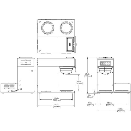  BUNN VP17-3, 12-Cup Low Profile Pourover Commercial Coffee Maker, 3 Lower Warmers, 13300.0003,Silver