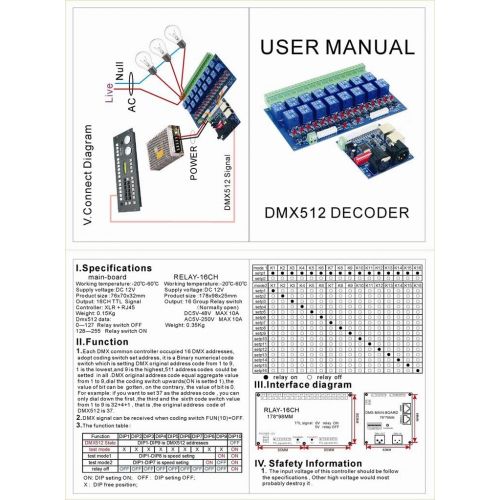  [아마존베스트]BUNTE-DE 16 Channel DMX Controller Relay Switch Dimmer Kit 16 Way Relay Switch DJ Equipment