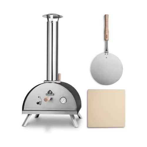  [아마존베스트]Burnhard Nero outdoor pizza oven, stainless steel, including Pizza spatula and pizza stone, high-quality pizza oven, premium wood stove suitable for the garden and outdoors, pellet