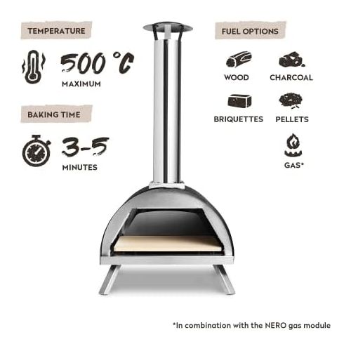  [아마존베스트]Burnhard Nero outdoor pizza oven, stainless steel, including Pizza spatula and pizza stone, high-quality pizza oven, premium wood stove suitable for the garden and outdoors, pellet