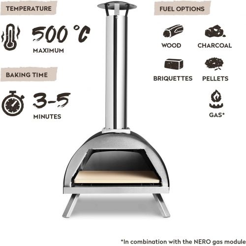  [아마존베스트]Burnhard Nero outdoor pizza oven, stainless steel, including Pizza spatula and pizza stone, high-quality pizza oven, premium wood stove suitable for the garden and outdoors, pellet