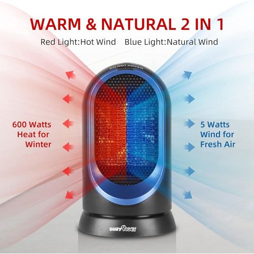  BUSYPIGGY Electric Space Heater,ETL Certified Ceramic Space Heater,Personal Foot Heater, Tip Over and Overheat Protection 600W PTC Ceramic Mini Heater ，Safety Small Heat for Office, Desk, Be