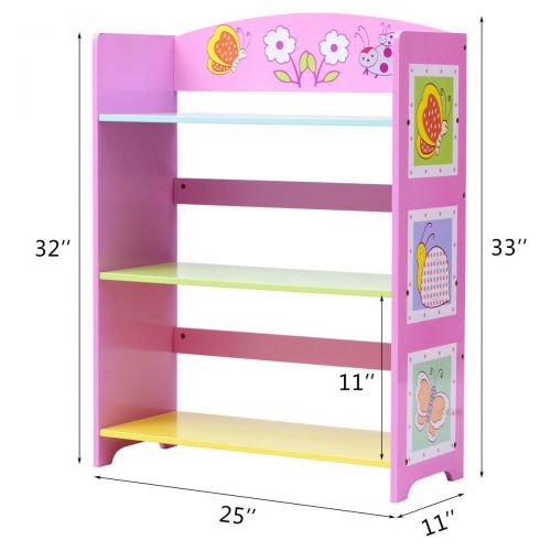  BUY JOY Kids Bookcase w/3 Shelves Book Shelf Kids Adorable Corner Adjustable Bookshelf