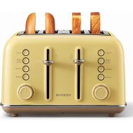 BUYDEEM DT640 4-Slice Toaster, Extra Wide Slots, Retro Stainless Steel with High Lift Lever, Bagel and Muffin Function, Removal Crumb Tray, 7-Shade Settings,Mellow Yellow