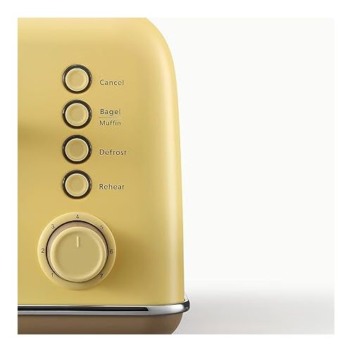  BUYDEEM DT640 4-Slice Toaster, Extra Wide Slots, Retro Stainless Steel with High Lift Lever, Bagel and Muffin Function, Removal Crumb Tray, 7-Shade Settings,Mellow Yellow