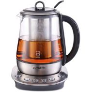 BUYDEEM K2423 Tea Maker, Durable 316 Stainless Steel & German Schott Glass Electric Kettle, Removable Infuser, Auto Keep Warm, BPA Free, 1.2L