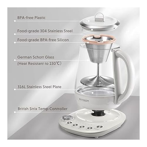  BUYDEEM K156 Tea Maker, Electric Kettle for Coffee and Tea Brewer with 6 Flavor Controls, 4 Temperature Settings, 8 Hours Keep Warm, 1.5L