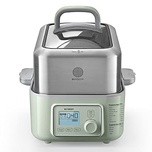  BUYDEEM G563 5-Quart Electric Food Steamer for Cooking, One Touch Vegetable Steamer, Digital Multifunctional Steamer, Quick Steam in 60s, Stainless Steel Steamer Tray & Glass Lid,