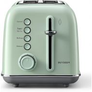 BUYDEEM DT620 2-Slice Toaster, Extra Wide Slots, Retro Stainless Steel with High Lift Lever, Bagel and Muffin Function, Removal Crumb Tray, 7-Shade Settings (Cozy Greenish)