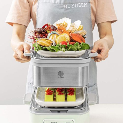  BUYDEEM A501 Stackable Double Tier for Electric Food Steamer, with 18/8 Stainless Steel Tray & Handles, Suitable for G563 One-Touch Vegetable Food Steamer, 11 * 4 Inch