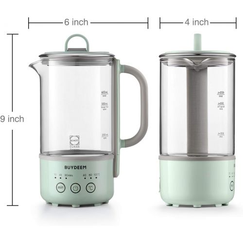  BUYDEEM K313 Travel Electric Kettle, Mini Healthy-Care Beverage Kettle, Tea Maker with German Schott Glass & Durable Pro 18/10 Pro Stainless Steel, 0.6L, Cozy Greenish