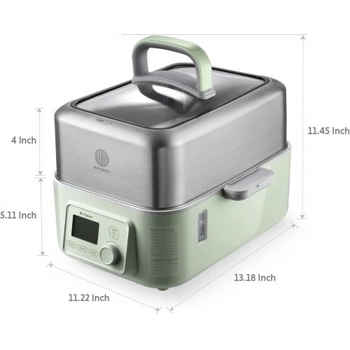  [아마존베스트]BUYDEEM G563 5-Quart Electric Food Steamer for Cooking, One Touch Vegetable Steamer, Digital Multifunctional Steamer, Quick Steam in 60s, Stainless Steel & Glass Lid, Cozy Greenish