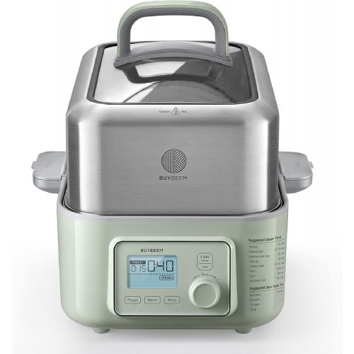  [아마존베스트]BUYDEEM G563 5-Quart Electric Food Steamer for Cooking, One Touch Vegetable Steamer, Digital Multifunctional Steamer, Quick Steam in 60s, Stainless Steel & Glass Lid, Cozy Greenish