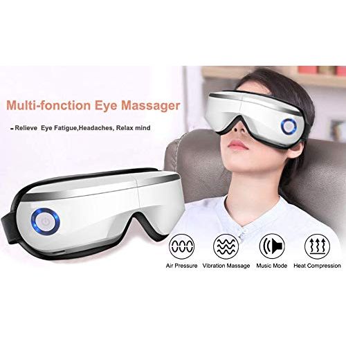  BUYES Eye Massager with Air Pressure, Music, Vibration intelligent Eyes Massager with Heat Compression Therapy, Wireless Rechargeable Foldable Temple Massager for Headaches, Eye Care, Dr