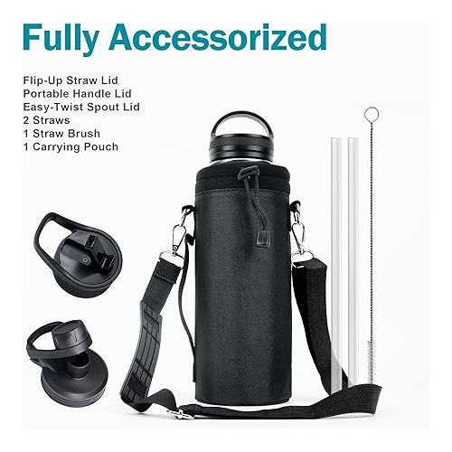  BUZIO 40oz Insulated Stainless Steel Water Bottle with Straw Lid, Wide Mouth Double Vacuum Water Bottle, Keep Hot 24H & Cold 48H, Sports Canteen Water Bottle Great for Hiking & Biking, Starry Indigo