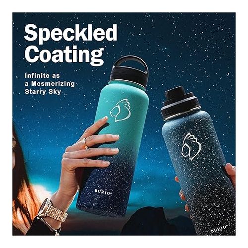  BUZIO 40oz Insulated Stainless Steel Water Bottle with Straw Lid, Wide Mouth Double Vacuum Water Bottle, Keep Hot 24H & Cold 48H, Sports Canteen Water Bottle Great for Hiking & Biking, Starry Indigo