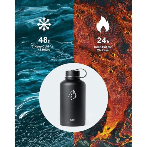  BUZIO Vacuum Insulated Stainless Steel Water Bottle 64oz (Cold for 48 Hrs/Hot for 24 Hrs) BPA Free Double Wall Travel Mug/Flask for Outdoor Sports Hiking, Cycling, Camping, Running