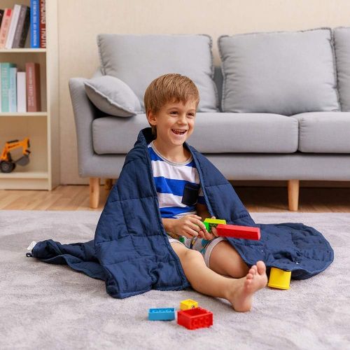  [아마존핫딜][아마존 핫딜] BUZIO Weighted Blanket 7 lbs (for 70-90 lbs Kids), Heavy Blanket with Oeko-TEX Standard Cool Cotton and Premium Glass Beads (41 x 60 Inches, Navy Blue)