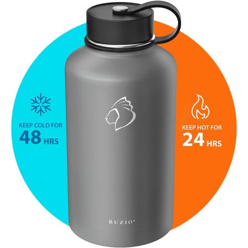  [아마존 핫딜] BUZIO Stainless Steel Water Bottle (Cold for 48 Hrs, Hot for 24 Hrs), 40 oz or 64 oz Vacuum Insulated Bottle with Straw Lid and Flex Cap (Double Wall, Wide Mouth, BPA Free, Leak Pr