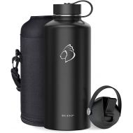 BUZIO Insulated Water Bottle with Straw Lid and Flex Cap, 32oz, 40oz, 64oz, 87oz 128oz Modern Double Vacuum Stainless Steel Water Flask, Cold for 48 Hrs Hot for 24 Hrs Simple Therm