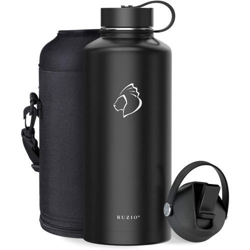  BUZIO Insulated Water Bottle with Straw Lid and Flex Cap, 32oz, 40oz, 64oz, 87oz 128oz Modern Double Vacuum Stainless Steel Water Flask, Cold for 48 Hrs Hot for 24 Hrs Simple Therm